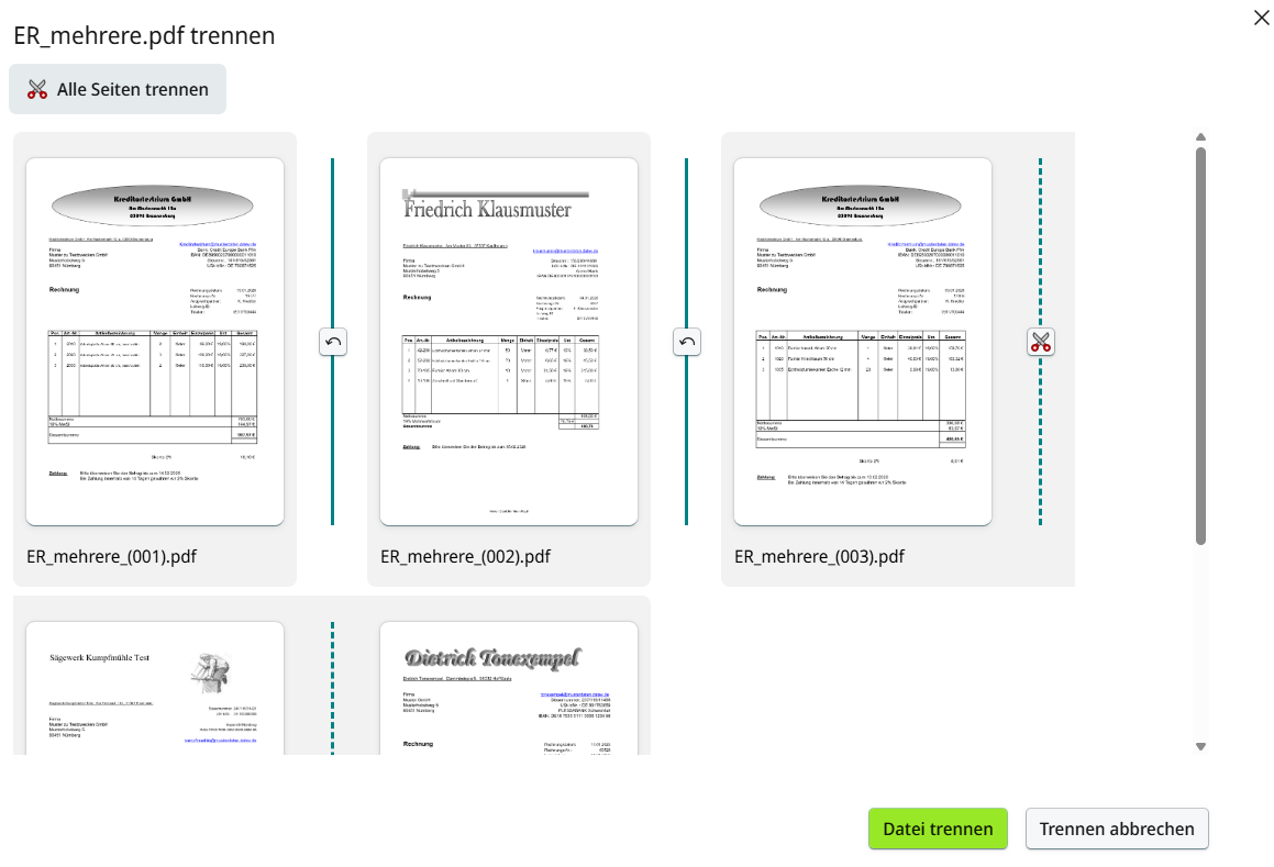 mehrseite Dokumente in Einzelseiten auftretnnen